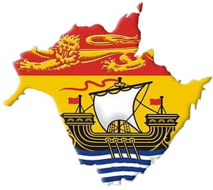 Map of New Brunswick with the provincial flag