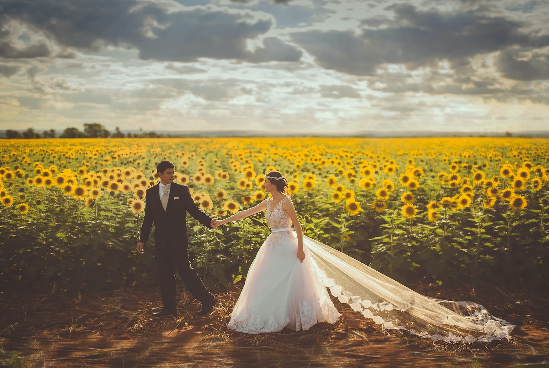 Couple celebrating at an outdoor wedding ceremony